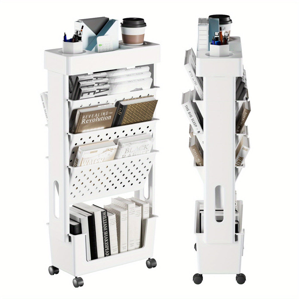 Wheeled Book Storage Rack Organizer (5-Tier)