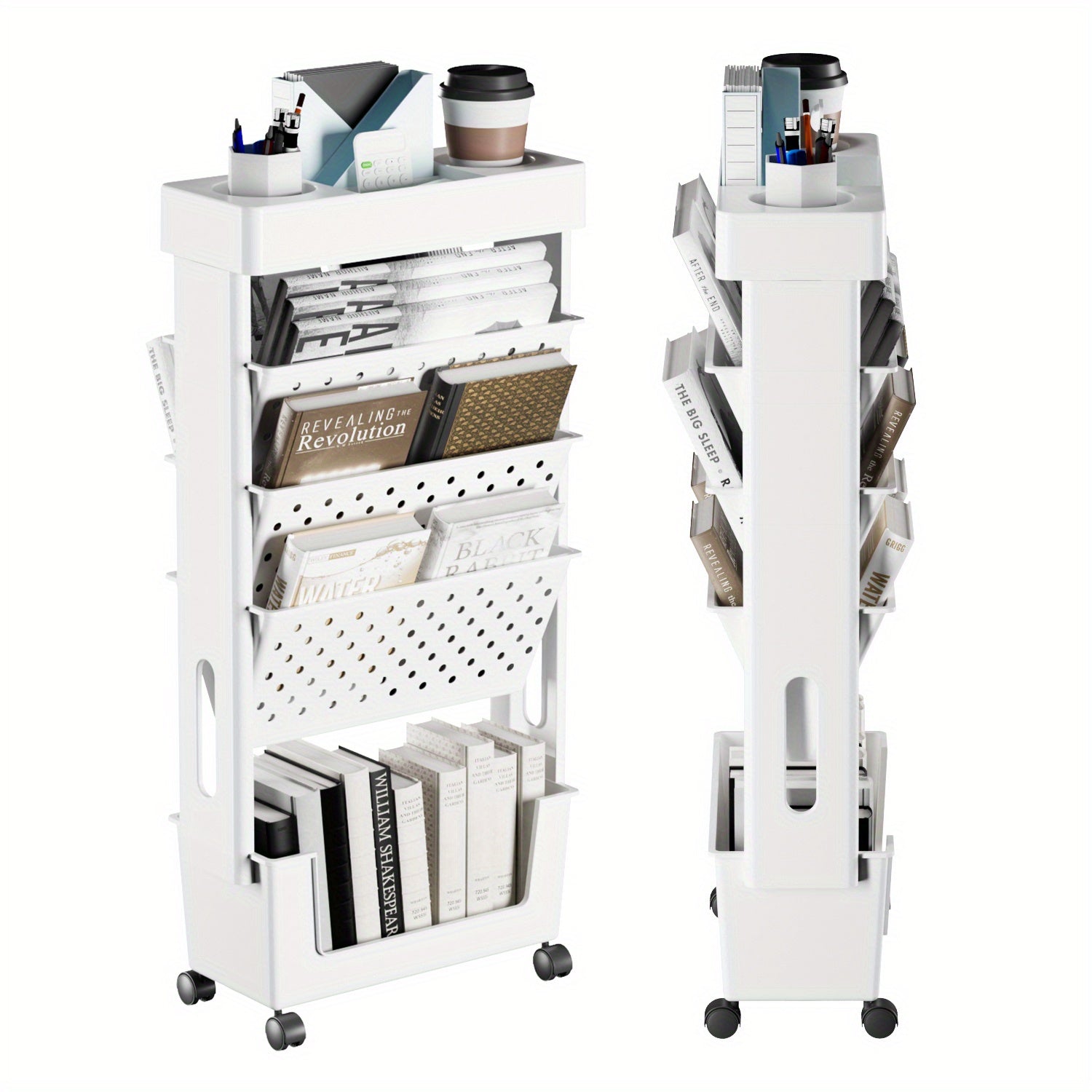 Wheeled Book Storage Rack Organizer (5-Tier)
