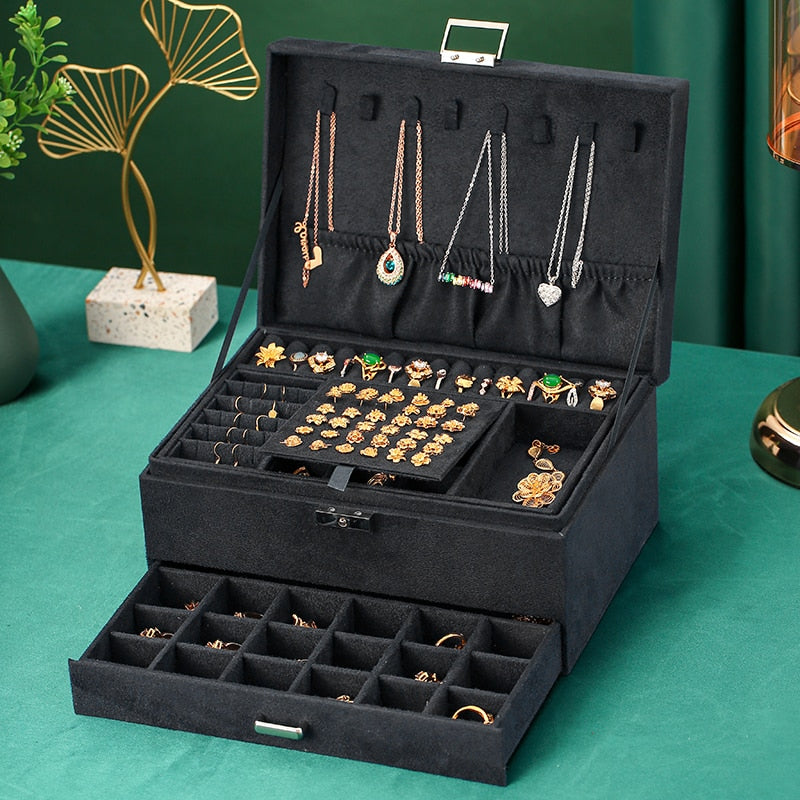 Flannel Jewelry Box boite a bijou Jewelry Organizer Necklace Earring Ring Storage Box for Women Gifts