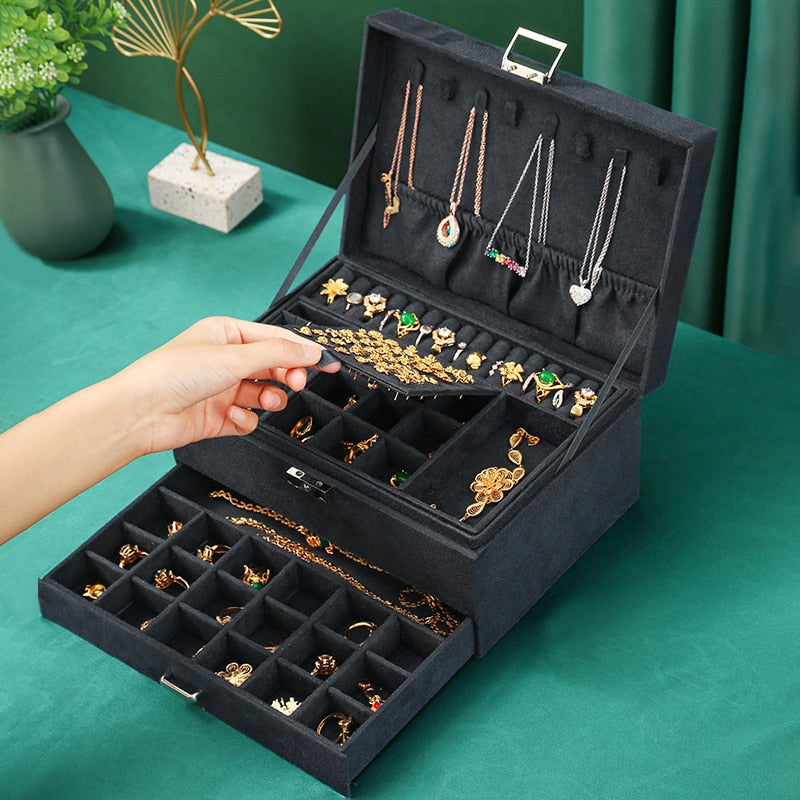 Flannel Jewelry Box boite a bijou Jewelry Organizer Necklace Earring Ring Storage Box for Women Gifts