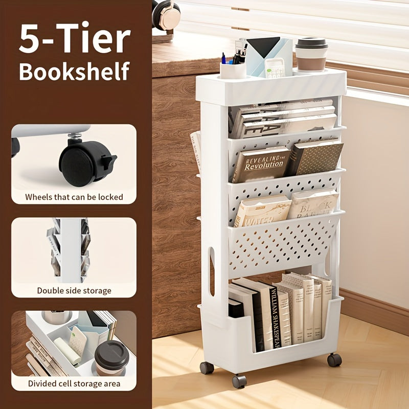 Wheeled Book Storage Rack Organizer (5-Tier)