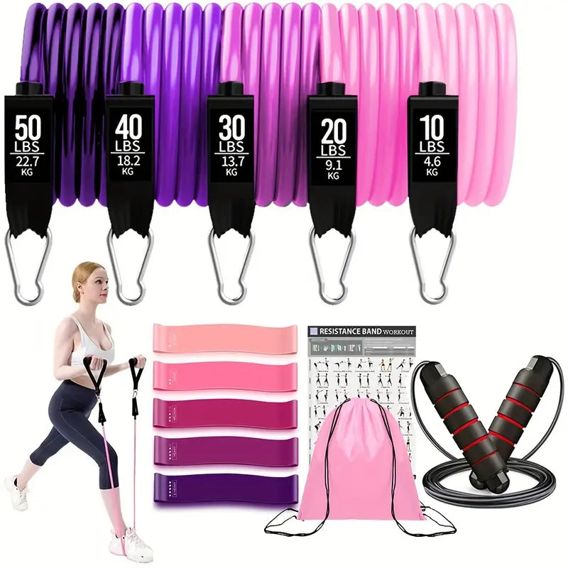 17pcs Fitness Resistance Bands Set – Medium Tension